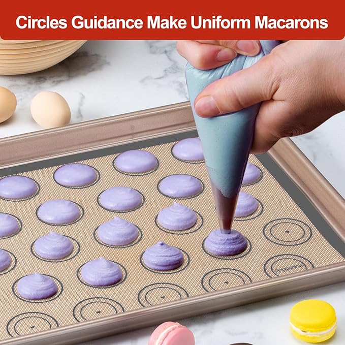 Silicone Baking Mat Set of 6, Non-Stick & Easy Clean Food Grade Reusable Baking Mat, Silicon Baking Mats Oven Liner Sheet, Round & Square Cake Mat, Pastry Board Rolling Dough Mats for Macaron Cookie