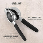 Zulay Lemon Squeezer Stainless Steel with Premium Heavy Duty Solid Metal Squeezer Bowl (Black Grip, Large)