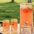 2 Gallon Glass Drink Dispenser with Stand, Beverage Dispenser with Wood Lid and Stainless Steel Spigot, Glass Water Dispenser for Parties, Ideal for Juice, Tea, Lemonade, and More