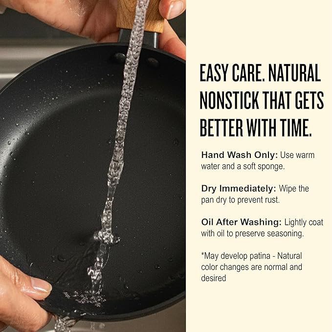 Alva Forest 8" Carbon Steel Frying Pan – Naturally Nonstick, Pre-Seasoned, with Acacia Wood Handle, Made Without PTFE, PFOA, PFAS – Sustainable Belgian Design, Induction & All-Stovetop Safe