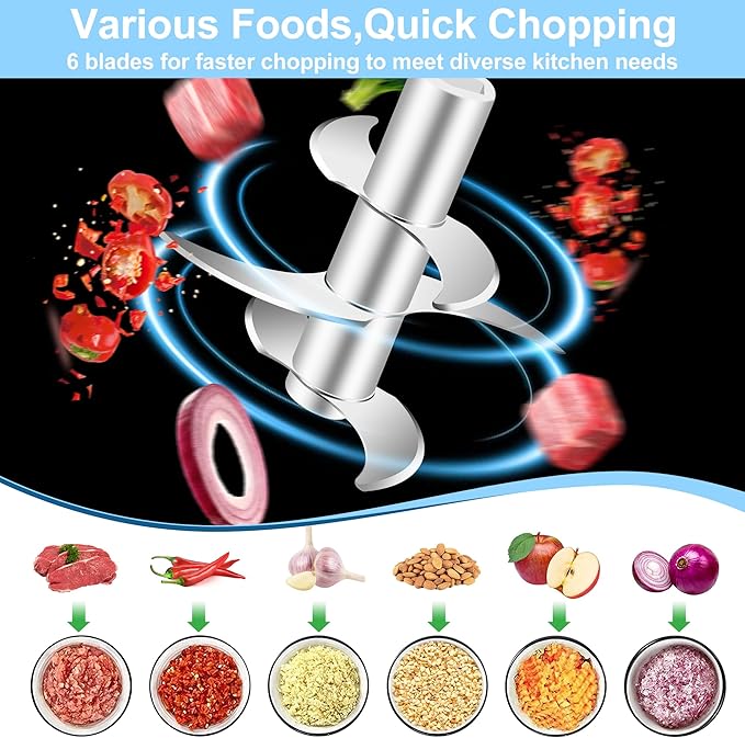 350ML Electric Garlic Chopper, Portable Mini Food Processor, USB Garlic Mincer Masher with 6 Stainless Steel Blade, Rechargeable Vegetable Chopper for Ginger, Chili, Meat, Spices