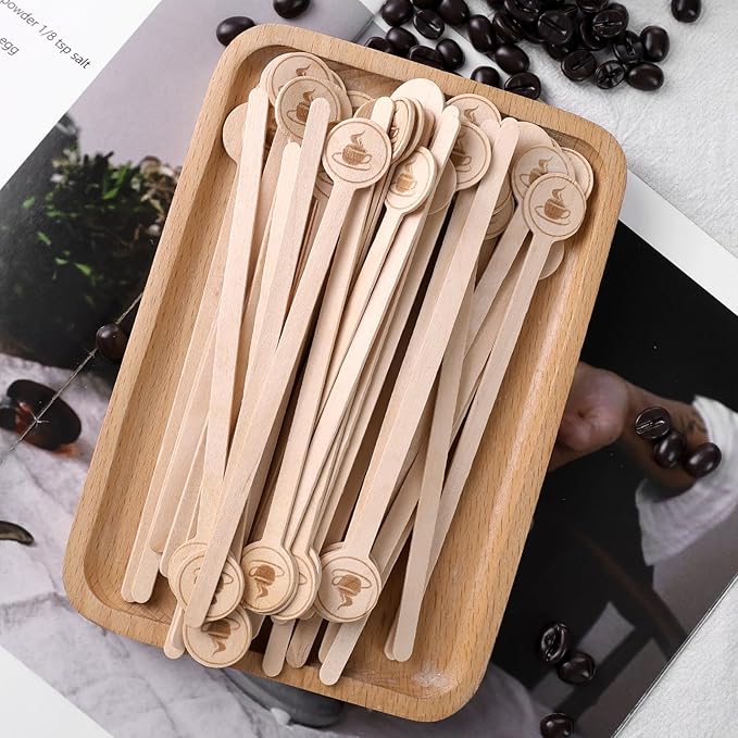HANSGO 100PCS Coffee Stirrers, 5.9 Inch Coffee Stir Sticks with Round Ends, Cafe Grade Natural Wooden Stir Sticks, Wooden Beverage Mixer for Cocktails Milk Tea