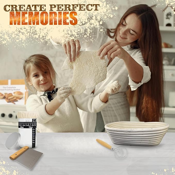 ARHY Sourdough Starter & Bread Baking Kit – 700ml Wide-Mouth Fermentation Jar + Round & Oval Rattan Bannetons – Complete Tool Set with Online Recipe Guide