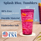 US Acrylic Splash [Set of 16] 18 ounce Plastic Stackable Water Tumblers in Jewel Tone Colors Value Set of Drinking Cups, Reusable, BPA-free, Made in the USA, Top-rack Dishwasher Safe
