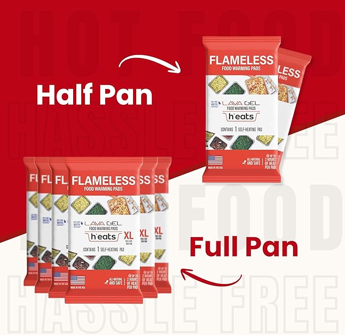 Flameless Food Warming Pads (6 Pack) - Food Warmers for Parties Buffet Disposable - Party Buffet Servers and Warmers for Full Size Pans - Heating Pads for Chafing Dish- Must-Have Catering Supplies