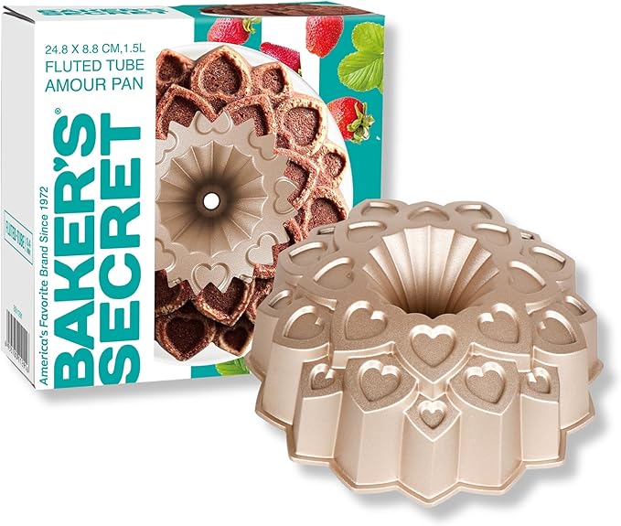 Baker's Secret Nonstick Fluted Cake Pan, Perfect for Fluted Cakes, Die Cast Aluminum Cake Pans, 2 Layers Non-stick Coating For Easy Release, Fluted Cake Pans - (Amour)