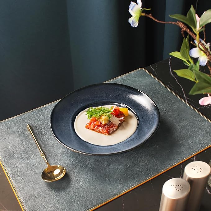 Rimmed Pasta Plate 9.5 oz, Pasta Bowl 2-Piece Set, Shallow Bowl Plate, Ceramic Wide Rimmed Soup Bowl, Best Choice for High-end Restaurants, Hotels and Gourmets, 9-inch Blue