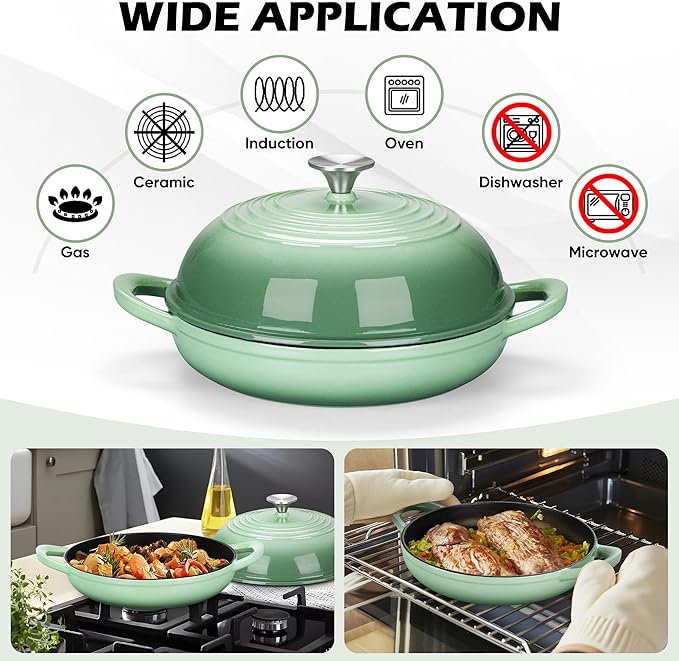 Bread Oven for Sourdough Baking (5.5 QT), Joyfair Enamaled Cast Iron Dutch Oven Pot with Lid, Sourdough Baking Pan, Heavy Duty Dual Handles, Non-Stick & Even Cooking, Oven-safe 500°F, Pistachio Green