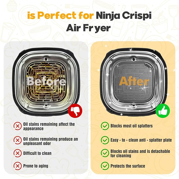 2 PCS Silicon Splatter Shield for Ninja Crispi Air Fryer Heat-Resistant Splash Guard,for Ninja Crispi Accessories,Crisp Containers,Crispy Replacement Parts Protects Kitchen from Oil Black&Grey