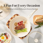 Redchef Ceramic Frying Pan with Glass Lid, Nonstick Deep Saute Pan for All Stovetops, Healthy Cooking Pan, Ergonomic Handle, Fast Even Heating, Splatter Prevention, Oven Safe, Beige (5.2Qt, 12")