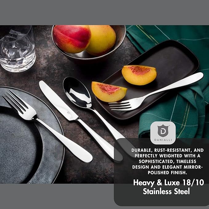 Silverware Set for 24 – 18/10 Stainless Steel Flatware, Mirror Finish, Dishwasher Safe, Durable and Elegant, Rust Resistant, Perfect for Entertaining (120-Piece Set, Fidenza)