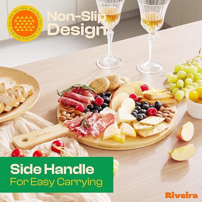 Riveira White Bamboo Wood Cutting Board – Gourmet Bamboo Grandeur: 17 x 12 Wooden Cutting Board – Wooden Cutting Boards For Kitchen Decorative – Innovative Juice Grooves Wooden Chopping Board