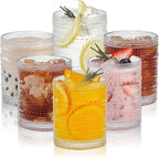 Hobnail Drinking Glasses Set of 6,12 oz Vintage Glassware Set Cocktail Glass Set, Embossed Clear Water Tumbler,for Beer, Whiskey,Juice and Various Mixed Drinks (12oz Clear)