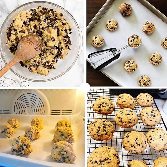 Cookie Scoop Set, Cookie Scoops for Baking Set of 3, Cookie Dough Scoop, 1 Tablespoon/ 2 Tablespoon/ 3 Tablespoon, Red/Black/Mint Handle, For Cookie Cupcake Muffin Ice Cream Truffles