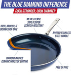 Blue Diamond 14" Nonstick Frying Pan, PFAS Free Ceramic Family Pan, Jumbo Pan with Helper Handle, Diamond Infused Nonstick Skillet, Dishwasher & Oven Safe, Durable, Non Toxic, Metal Utensil Safe, Blue