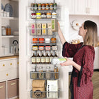 Moforoco Grey Over The Door Pantry Organizer, Pantry Door Organizer Shelves, Kitchen Organizers and Storage, Hanging Basket Wall Spice Rack Seasoning Shelves, Laundry Room Bathroom accessories