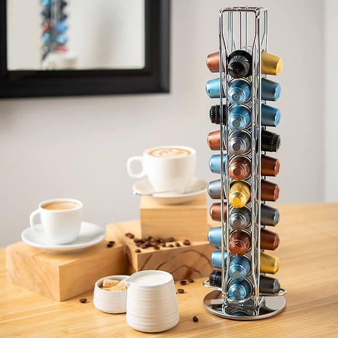 Mixpresso Espresso Machine Bundle with Nespresso Compatible Capsules, Italian Roasted Coffee and Capsule Spinning Carousel Holder - Compact Home Coffee Set, One-Touch Operation
