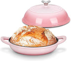 Bread Oven for Sourdough (5.5 QT), Joyfair Enamaled Cast Iron Bread Dutch Oven with Lid, Sourdough Bread Baking Pan with Heavy Duty Dual Handles, Non-Stick & Even Cooking, Oven-safe up to 500°F, Pink