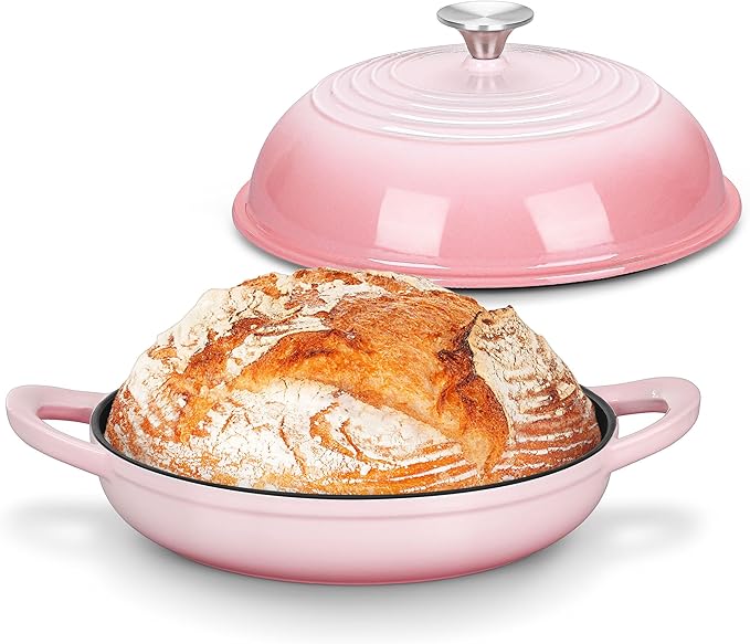 Bread Oven for Sourdough (5.5 QT), Joyfair Enamaled Cast Iron Bread Dutch Oven with Lid, Sourdough Bread Baking Pan with Heavy Duty Dual Handles, Non-Stick & Even Cooking, Oven-safe up to 500°F, Pink