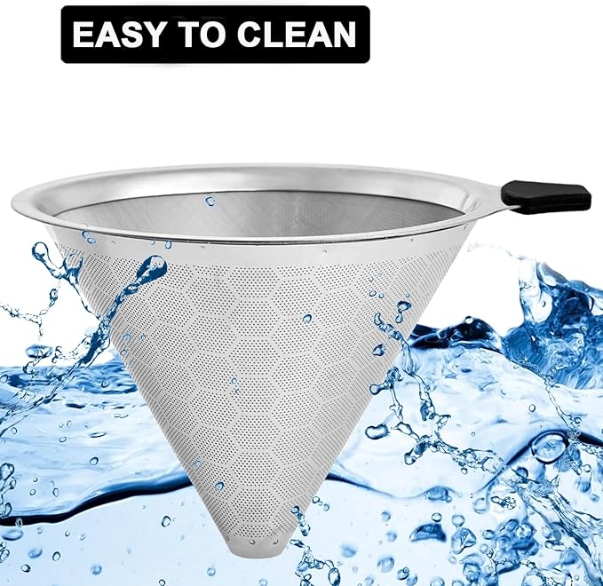 Pour Over Coffee Filter Compatible with Chemex & Hario V60 02 03, Reusable Stainless Steel Metal Cone Slow Drip Coffee Filter, 2-4 Cups Coffee Pour Over Dripper Filters