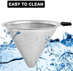 Pour Over Coffee Filter Compatible with Chemex & Hario V60 02 03, Reusable Stainless Steel Metal Cone Slow Drip Coffee Filter, 2-4 Cups Coffee Pour Over Dripper Filters