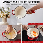 Onader Enameled Cast Iron Sauce Pan, 1QT Small Saucepan with Lid, Cast Iron Sauce Pot Enamel Dutch Oven, Nonstick & Heavy Duty – Red