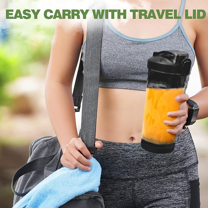 Portable Blender, Shakes and Smoothies Waterproof 20 oz BPA Free Blender Cup and a Travel Lid. (Black, 20 oz)