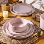 AmorArc Ceramic Dinnerware Set for 4 | Speckled Stoneware Plates and Bowls with unglazed terracotta | Scratch Resistant, Dishwasher & Microwave Safe Dishes Sets- 12-Pcs Pink