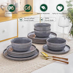 AmorArc Stoneware Dinnerware Sets,Round Reactive Glaze Ceramic Plates and Bowls Set,Highly Chip and Crack Resistant | Dishwasher & Microwave Safe Dishes,Service for 4 (12pc)