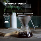 ovalware Pour Over Coffee Maker Set | 17oz / 0.5L Borosilicate Carafe with 304 Stainless Steel Filter and Precision Measuring Cup | Glass Coffee Dripper for Home Brewing