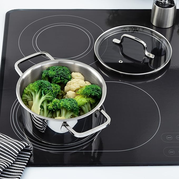 BergHOFF Helix 5Pc Cookware Set With Glass Lids Recycled 18/10 Stainless Steel Induction Pots and Pans Scratch-resistant Oven Safe