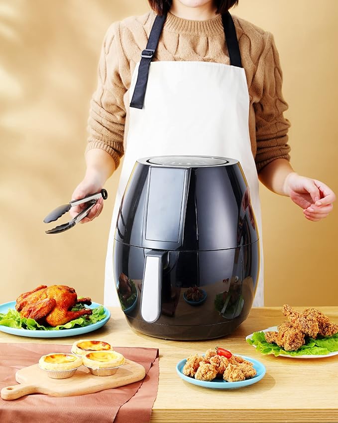 Famiworths Air Fryer, 6.3QT XL Large Electric Hot Airfryer Oven Oilless Cooker, Digital One-Touch Screen with 8 Cooking Mode, Nonstick Basket and Grill Shelf, Includes Cooking Tong, 1500W, Black