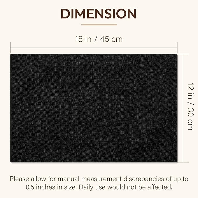 Blue Forest Placemats Set of 8, Dual-Layered Thickened Faux Linen Cloth Place Mats Heat Resistant Machine Washable Wrinkle Free Table Mats Indoor/Outdoor (Black)