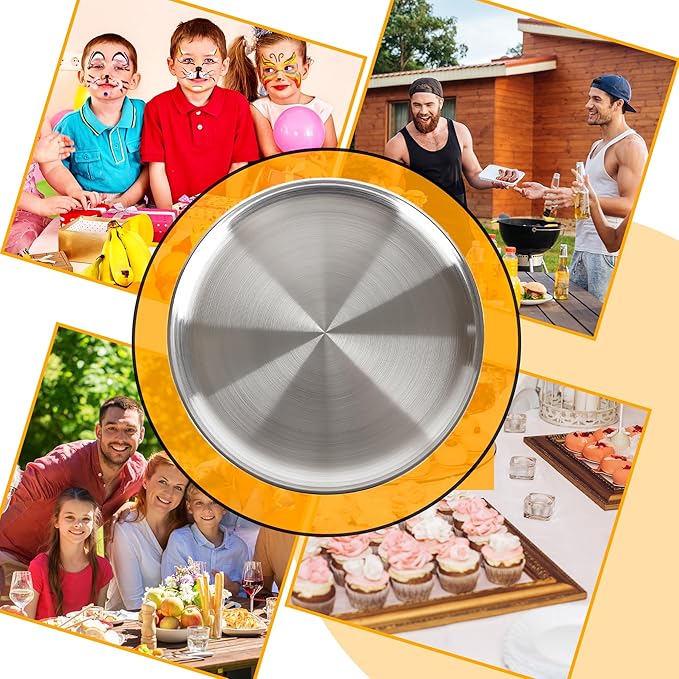 10 Pieces 12 Inch Pizza Pans Bulk Stainless Steel Pizza Pans Reusable Round Bakeware Oven Pizza Trays for Home Restaurant Kitchen Baking Roasting Healthy Rust Free Dishwasher Easy Clean
