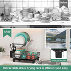 MOUKABAL Dish Drying Rack, 2 Tier Dish Rack, Large Dish Racks for Kitchen Counter, Dish Drainer with Removable Utensil Holder, Drainboard (Grey)