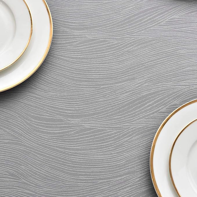 maxmill Jacquard Table Cloth Swirl Pattern Spillproof Wrinkle Resistant Heavy Weight Soft Tablecloth for Kitchen Dinning Tabletop Decoration Outdoor Picnic Rectangle 52 x 70 Inch Light Grey