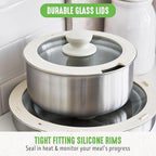 GreenLife 10 Piece Stainless Steel Pots and Pans, Detachable & Stackable Kitchen Set, Tri Ply Clad PFAS Free Cookware, Space Saving with Removable Handle, Induction & Oven Safe, RV Cookware, Glass Lid