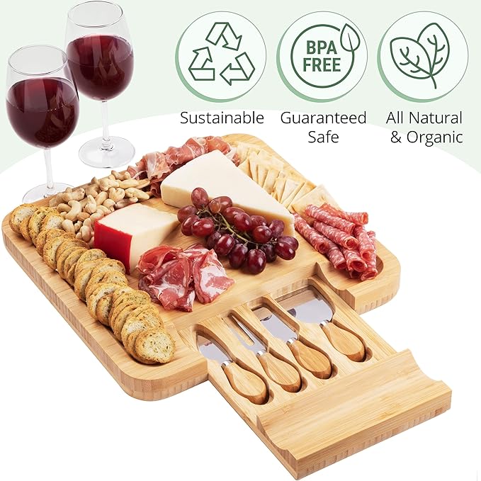 Charcuterie Board Gift Set, Bamboo Cheese Board With Cutlery, Includes Stainless Steel Serving Utensils, Cheese Platter and Serving Tray, Suitable for Wedding, Gift for Couples, and Housewarming Gifts
