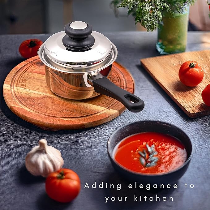 Lynns Saturn 7 Piece Cookware Set; Stainless Steel, PFTE & PFOA Free, Freezer to Oven Safe, Induction Compatible; 1QT & 2QT Saucepans, 5QT Dutch Oven, 10" Open Frypan