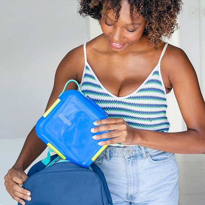 ZOKU - Bento Box with Ice Pack, Lunch Box for Kids, Easy to Carry and Clean, Freezer Pack Keeps Food Fresh, Fits Any Snack or Meal, Leakproof (Neat Bento) (Blue)