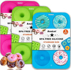 Anaeat 3 Pack Donut Pan Silicone Baking Mold, Just Pop Out! Non-Stick Doughnuts Baking Pans BPA Free for 6 Full-Size Donuts, Muffin, Cake Biscuit Bagels - Oven & Dishwasher Safe (Multicolor)
