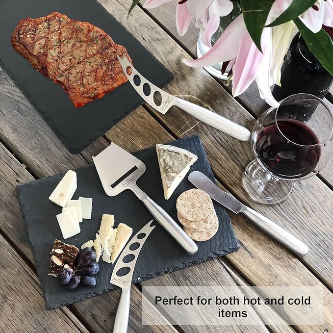 4 PCS 12x8 Inch Slate Cheese Board - Natural Black Stone Slate Charcuterie Boards Serving Tray - Gourmet Serving Platter Tray for Meat Cheese Sushi Bread Pastry Appetizers