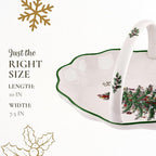 Spode Christmas Tree Oval Breadbasket, 10 Inch Handled Bowl for Fruit, Bread, Cookies - Fine Earthenware Gift, Festive Tabletop Holiday Serveware & Seasonal Decor, Dishwasher Safe Tableware