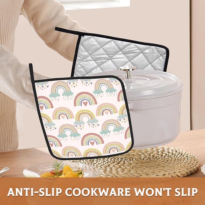 2 Pack Boho Rainbow Cloud Pot Holders for Kitchen Heat Resistant, Potholders for Kitchens Washable for Cooking & Baking & Microwave