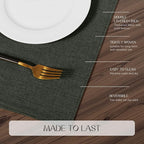 Romanstile Cloth Placemats Set of 6-12 x 18 Inch, Heat Resistant Double Layered Thickened Burlap Place Mats, Washable Faux Linen Farmhouse Table Mats for Kitchen/Dining/Party/Outdoor, Dark Grey