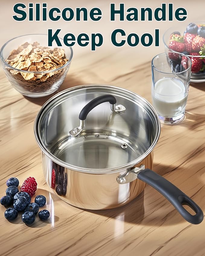 Cook N Home Stainless Steel Cookware Sets 10-Piece, Pots and Pans Kitchen Cooking Set with Stay-Cool Handles, Dishwasher Safe, Silver