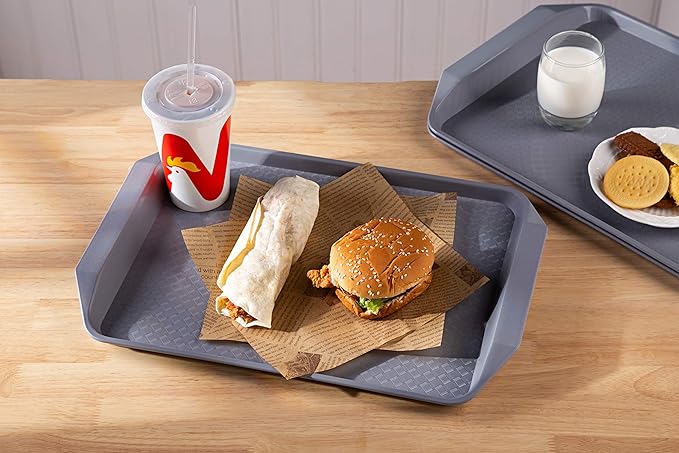 Plastic Fast Food Serving Tray,16.95 by 11.82-Inch,Set of 12 (Grey)