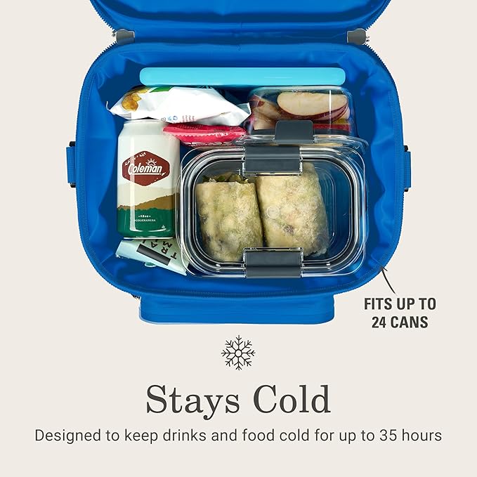 Coleman Pro 24-Can Premium Soft Cooler Lunchbox, Fully Insulated Lid & Body Stays Cold up to 35 Hours, Great for Camping, Tailgating, Parties, Sports, Concerts, Lunches & More