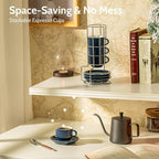 Sweese 4 Ounce Porcelain Stackable Espresso Cups with Saucers and Metal Stand Set of 4, Navy