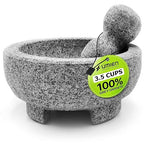 Umien™ Granite Mortar and Pestle Set - 100% Granite - 3.5-Cups - 8-Inch – Avocado Tool Included – Natural Stone Molcajete for Spices, Pestos, & Guacamole (Grey) - Stone Grinder - Guacamole